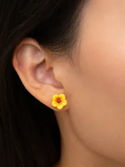 Boucles d'oreilles puces - Mini hibiscus jaunes>NACH BIJOUX Discount