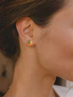 Boucles d'oreilles puces - orange><noscript><img width=