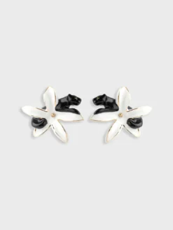 Boucles d'oreilles puces - Panthère et fleur d'Erine blanche>NACH BIJOUX Online
