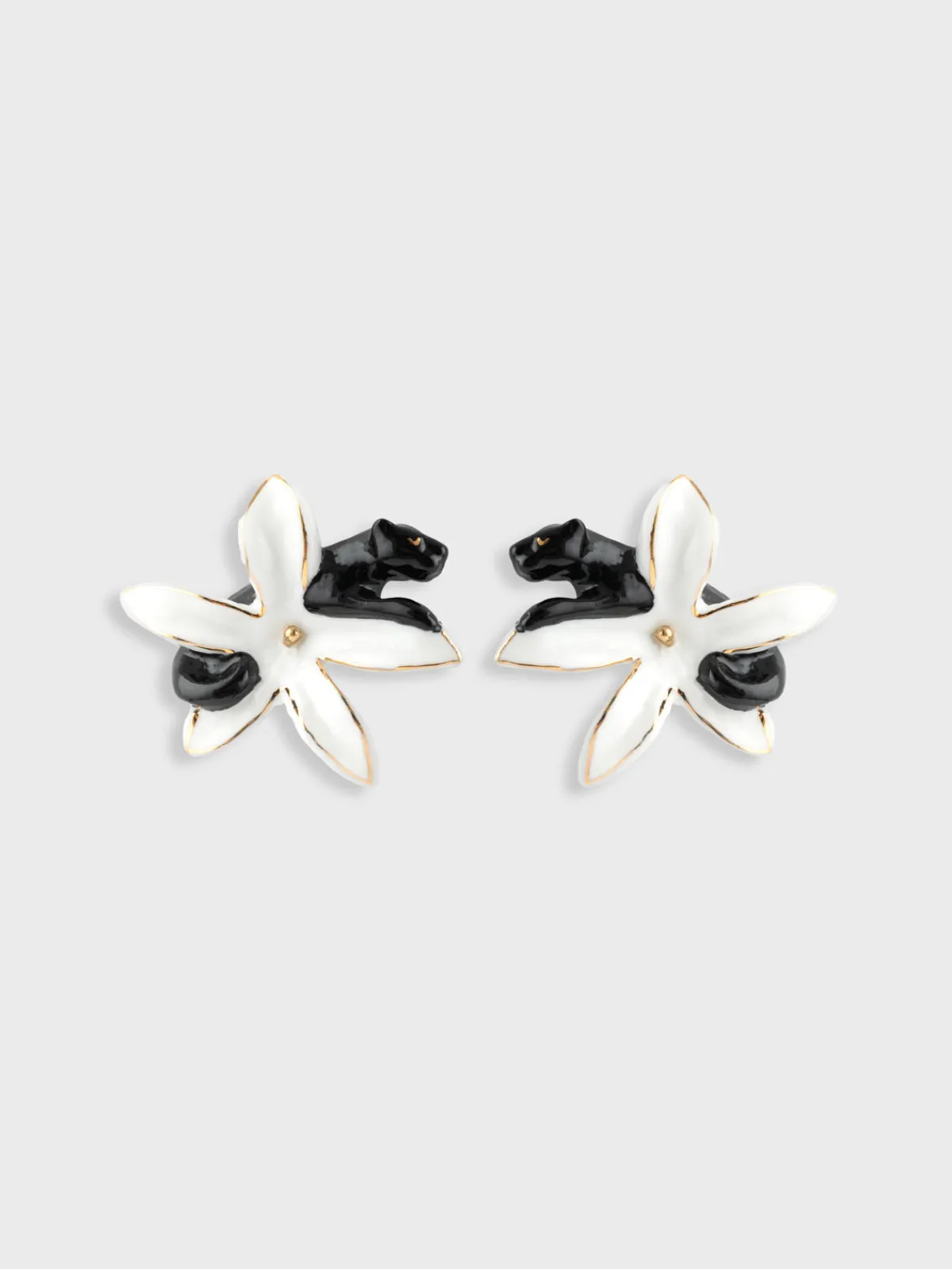Boucles d'oreilles puces - Panthère et fleur d'Erine blanche>NACH BIJOUX Online
