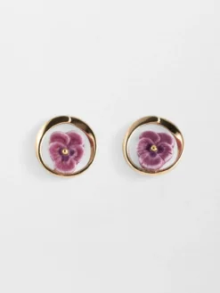 Boucles d'oreilles puces rondes - Fleur pensée>NACH BIJOUX Online