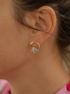 Boucles d'oreilles puces rondes - Oiseau bleu>NACH BIJOUX
