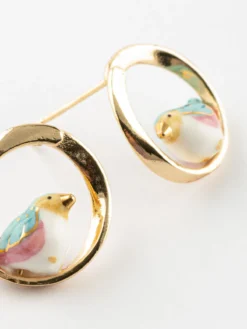 Boucles d'oreilles puces rondes - Oiseau bleu><noscript><img width=