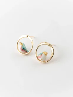 Boucles d'oreilles puces rondes - Oiseau bleu><noscript><img width=