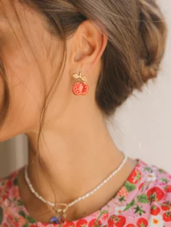 Boucles d'oreilles puces - tomate>NACH BIJOUX New