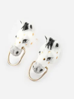 Boucles d'oreilles puces - Tête de cheval blanc><noscript><img width=