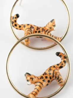 Boucles d'oreilles rondes chat Bengal><noscript><img width=