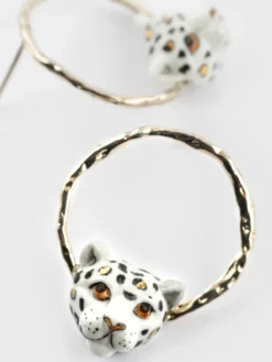 Boucles d'oreilles rondes léopard blanc><noscript><img width=