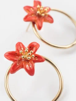Boucles d’oreilles rondes lys tigrée><noscript><img width=