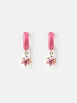 Boucles d'oreilles roses hibiscus><noscript><img width=