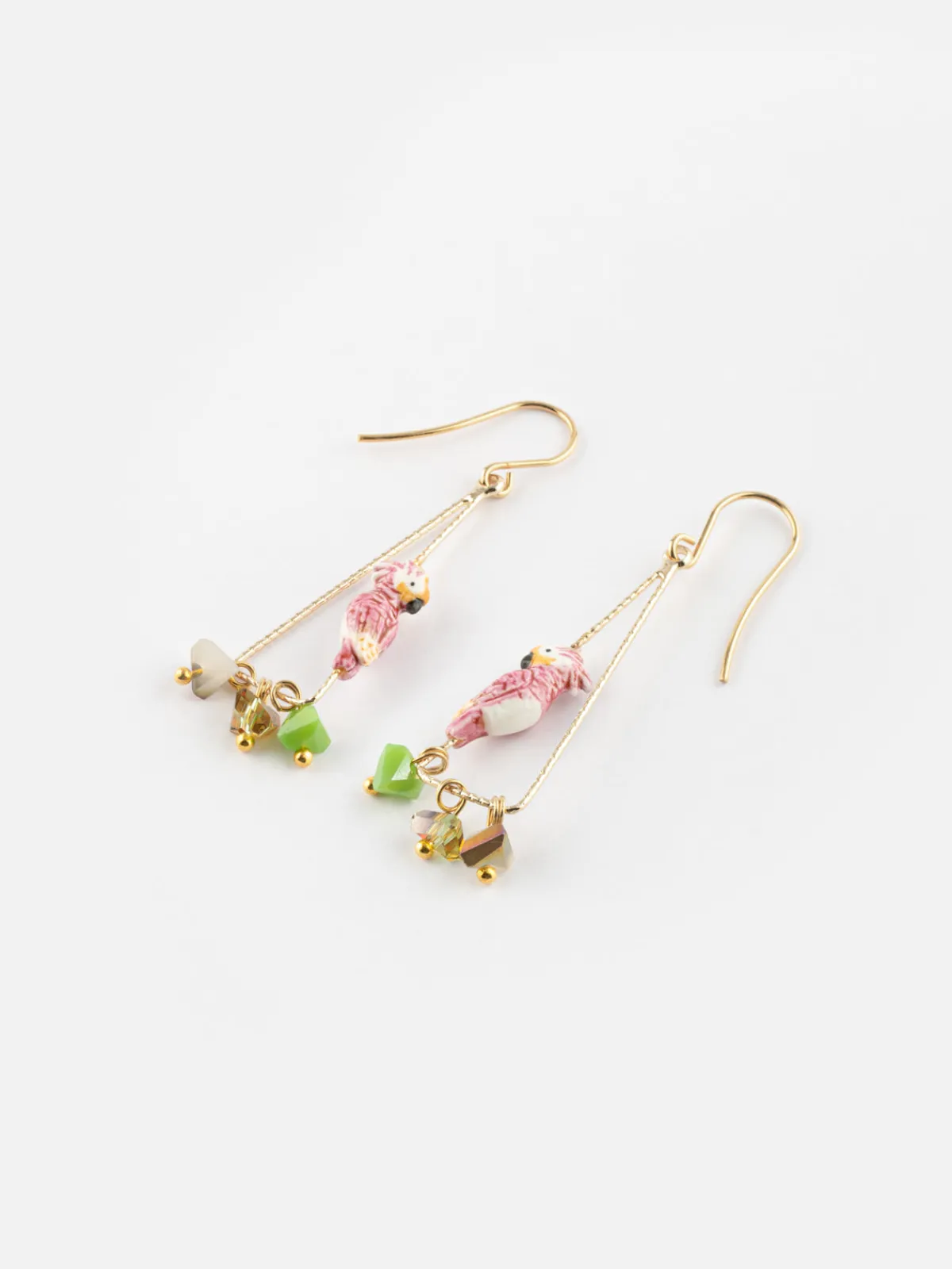 Boucles d'oreilles triangles cacatoès et perles>NACH BIJOUX
