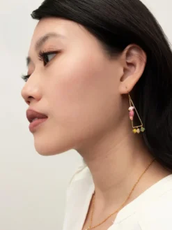 Boucles d'oreilles triangles cacatoès et perles>NACH BIJOUX