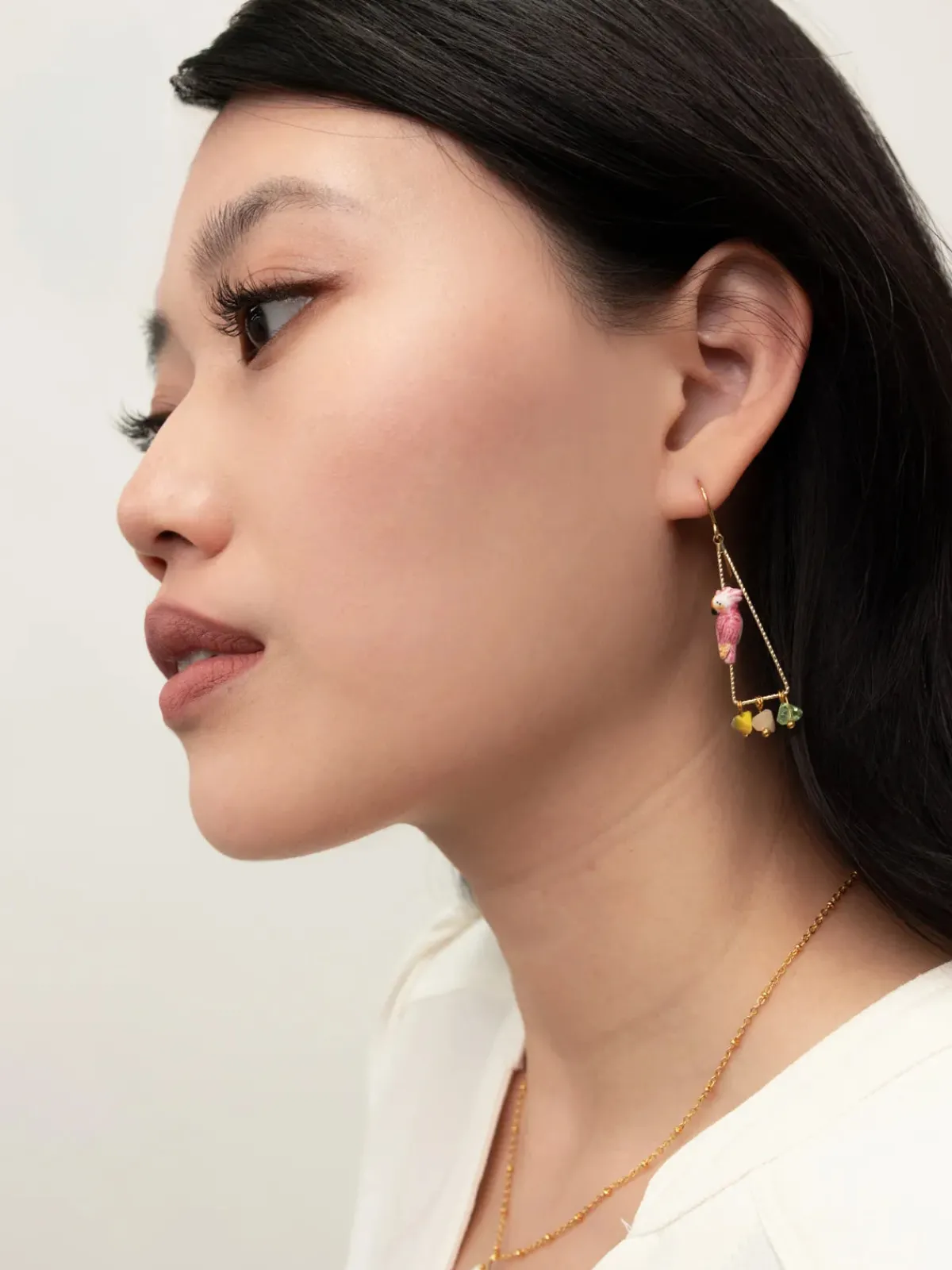 Boucles d'oreilles triangles cacatoès et perles>NACH BIJOUX