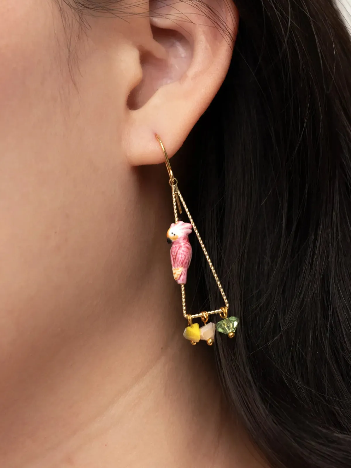 Boucles d'oreilles triangles cacatoès et perles>NACH BIJOUX