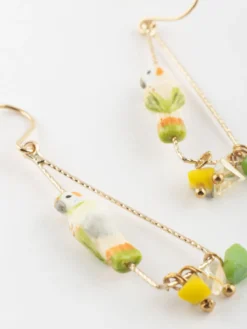 Boucles d'oreilles triangles perruche et perles><noscript><img width=