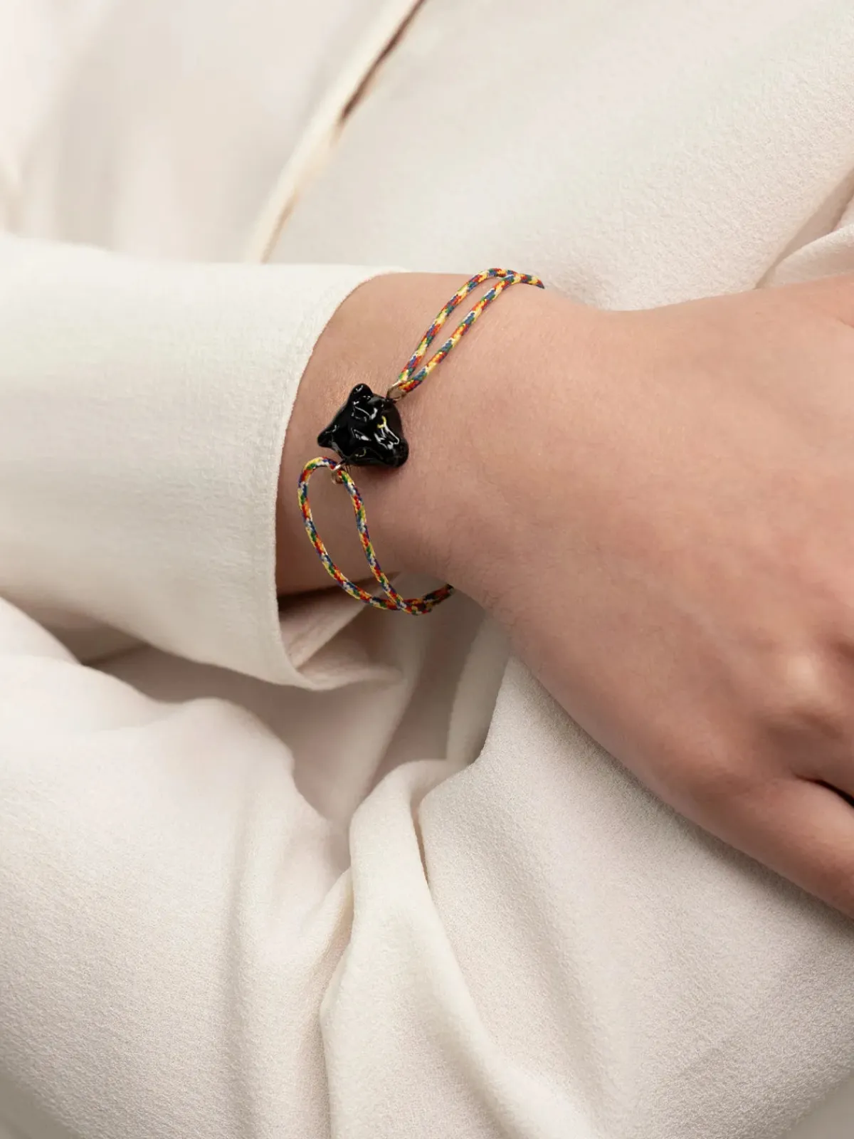 Bracelet cordon multicolore panthère noire>NACH BIJOUX Online