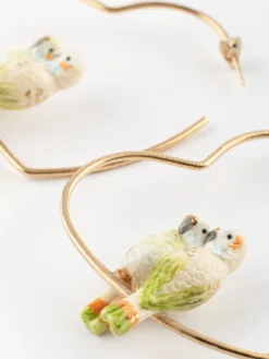 Créoles cœur couple de perruches><noscript><img width=