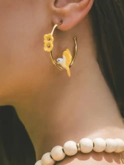 Créoles en bambou perroquet et fleurs>NACH BIJOUX Discount