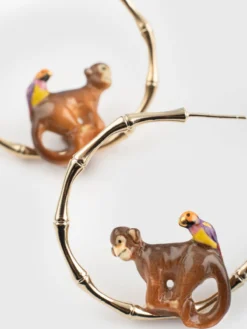 Créoles en bambou singe et oiseau><noscript><img width=