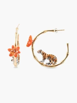 Créoles en bambou tigre et fleur>NACH BIJOUX New