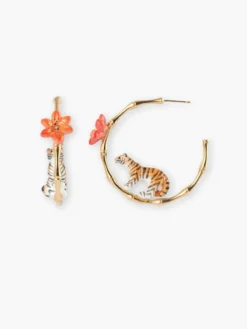 Créoles en bambou tigre et fleur><noscript><img width=