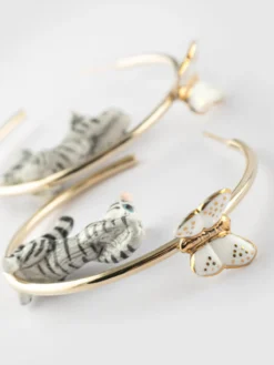 Créoles rondes chat tigré tabby et papillon><noscript><img width=