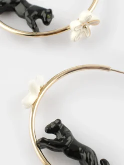 Créoles rondes panthère et fleur><noscript><img width=