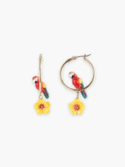 Créoles rondes perroquet ara et fleur>NACH BIJOUX Discount