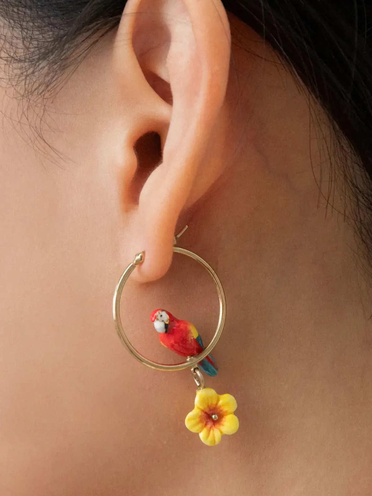 Créoles rondes perroquet ara et fleur>NACH BIJOUX Discount