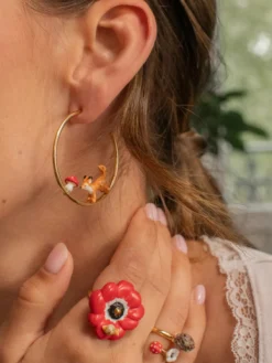 Créoles rondes renard et champignon>NACH BIJOUX Outlet