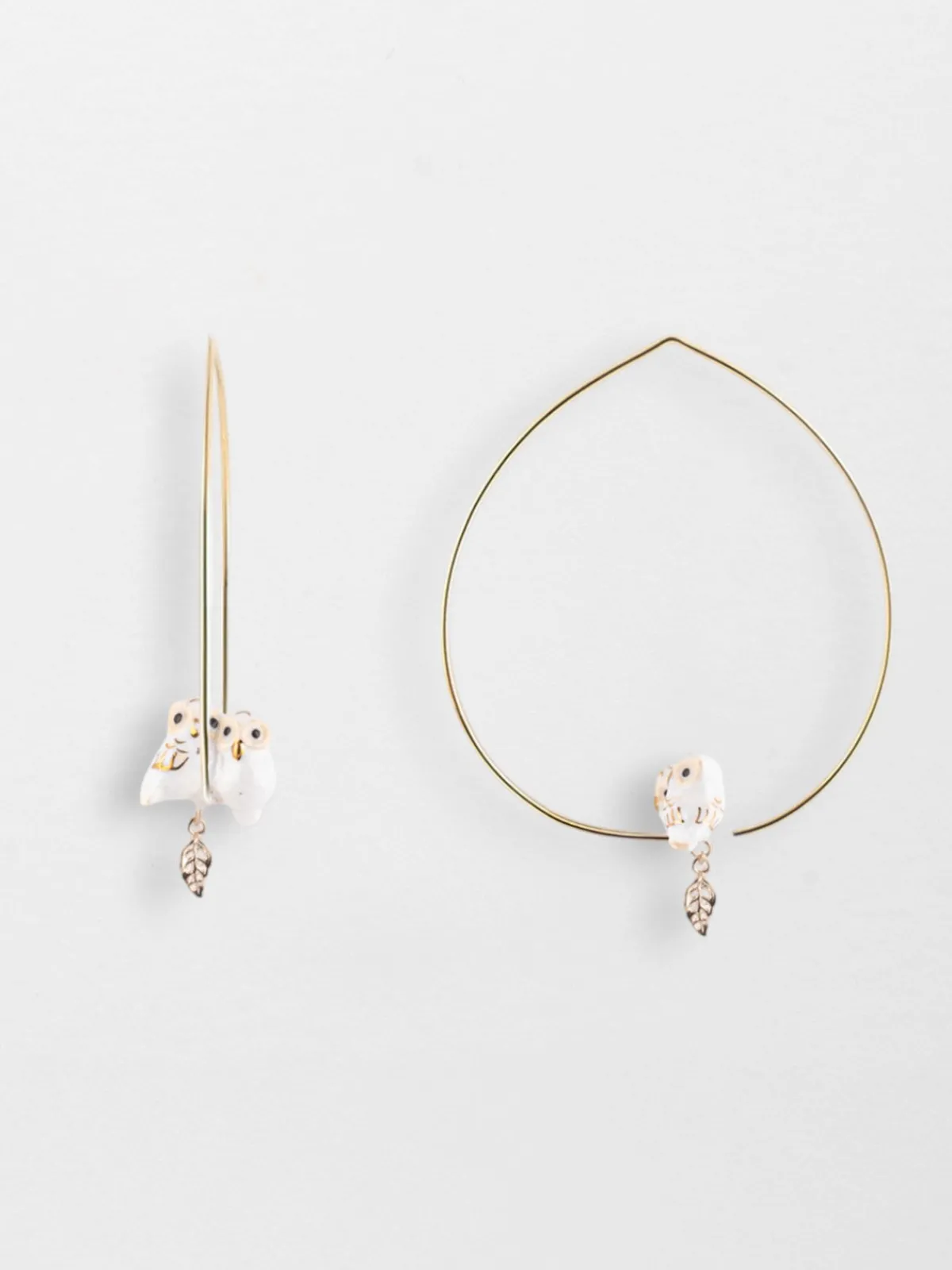 Grandes créoles chouettes et feuilles d'or>NACH BIJOUX Hot