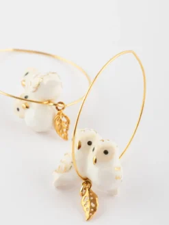 Grandes créoles chouettes et feuilles d'or><noscript><img width=