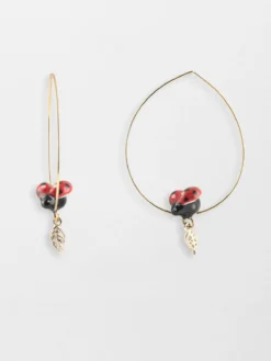 Grandes créoles feuille et coccinelle>NACH BIJOUX Clearance