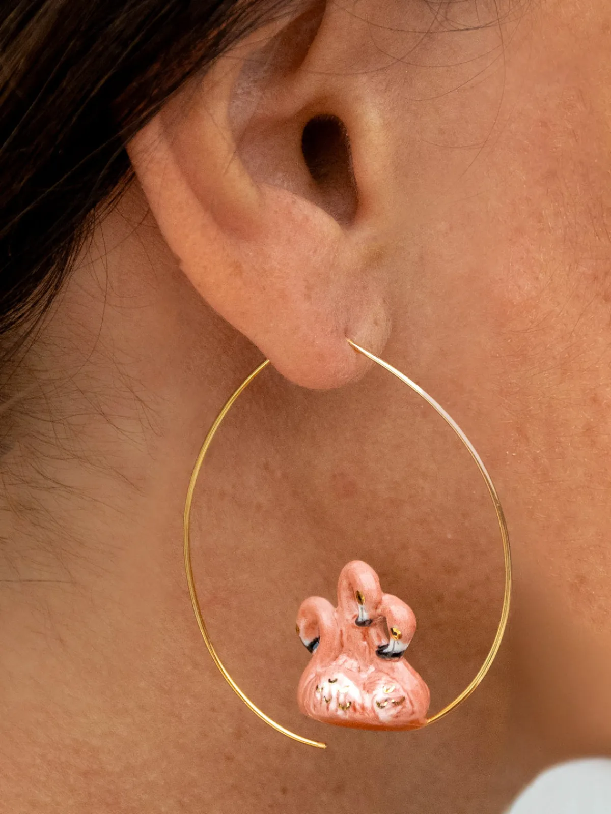 Grandes créoles flamants roses>NACH BIJOUX New
