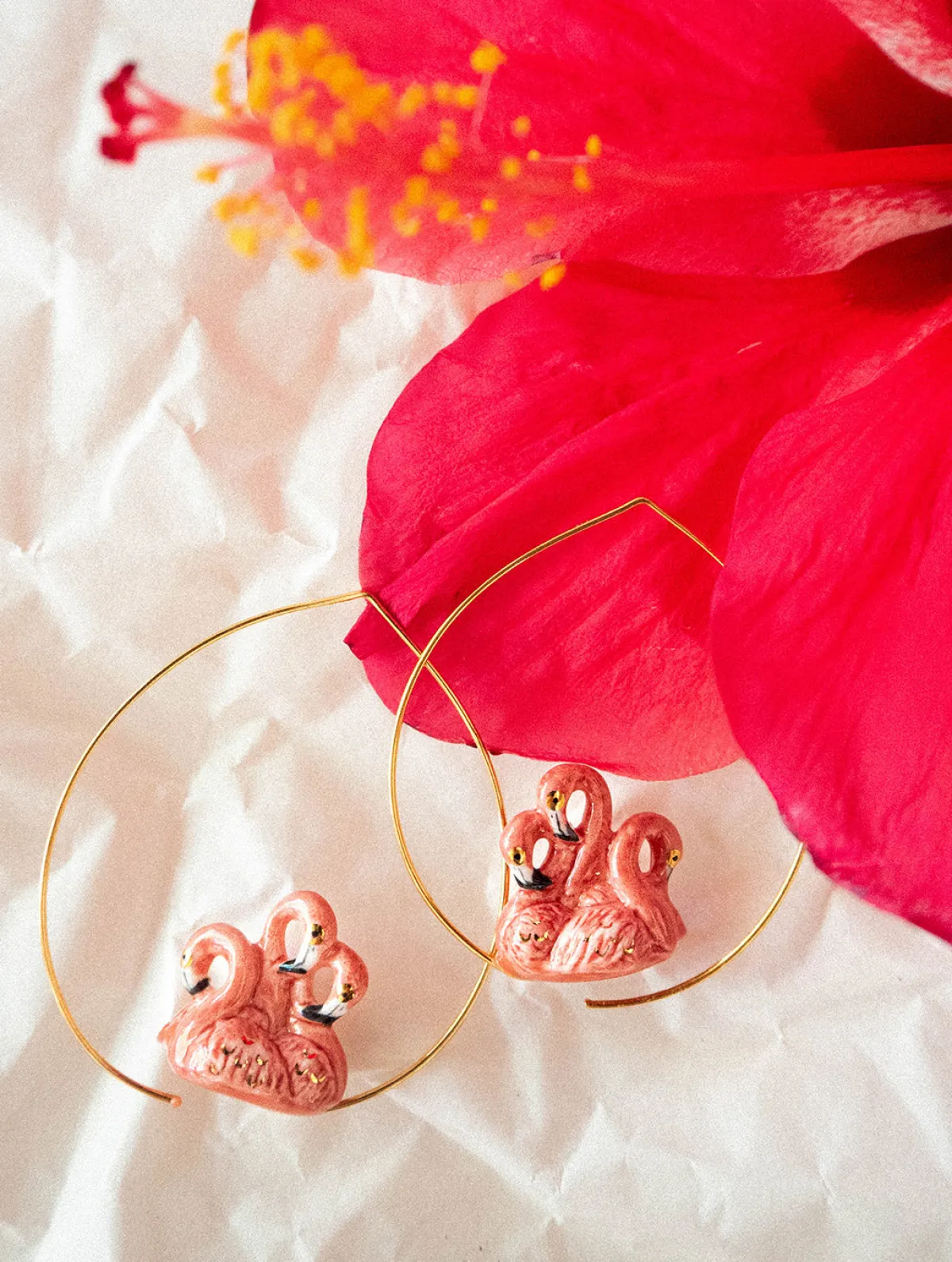 Grandes créoles flamants roses>NACH BIJOUX New