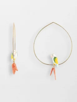 Grandes créoles perroquet et plumes>NACH BIJOUX New