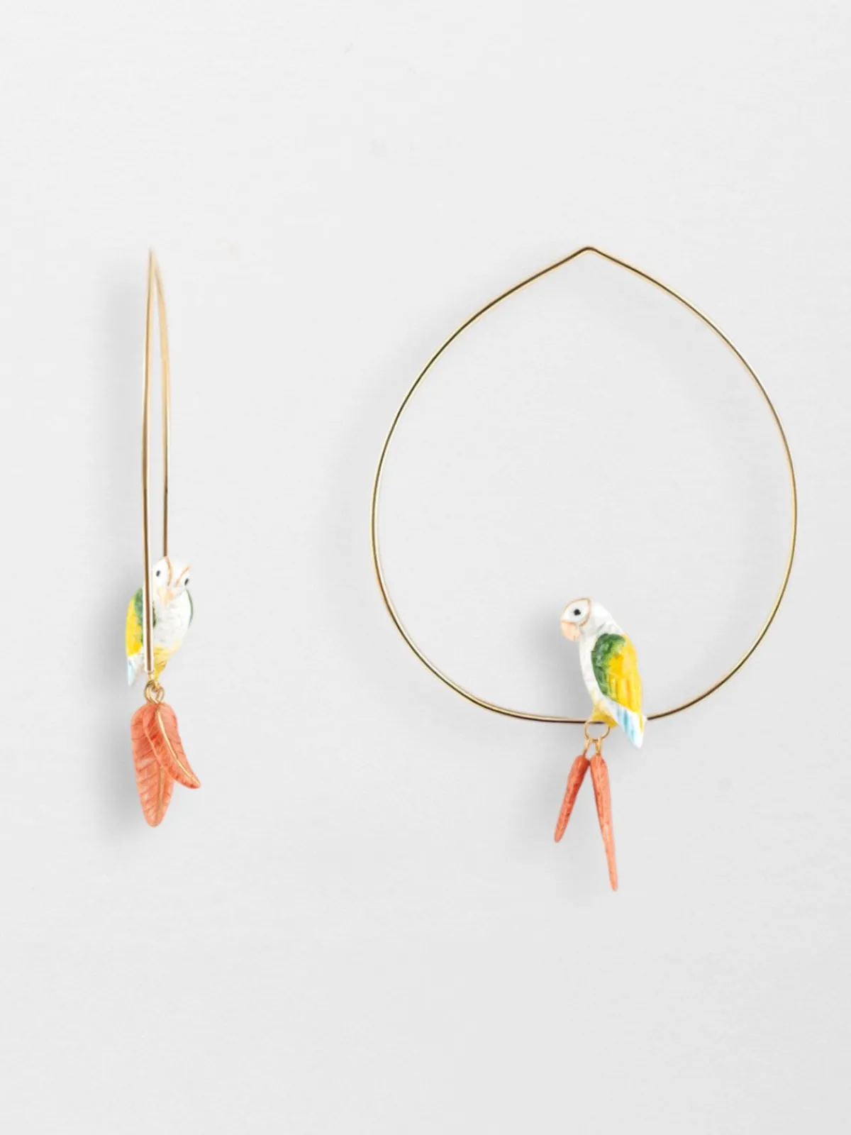 Grandes créoles perroquet et plumes>NACH BIJOUX New