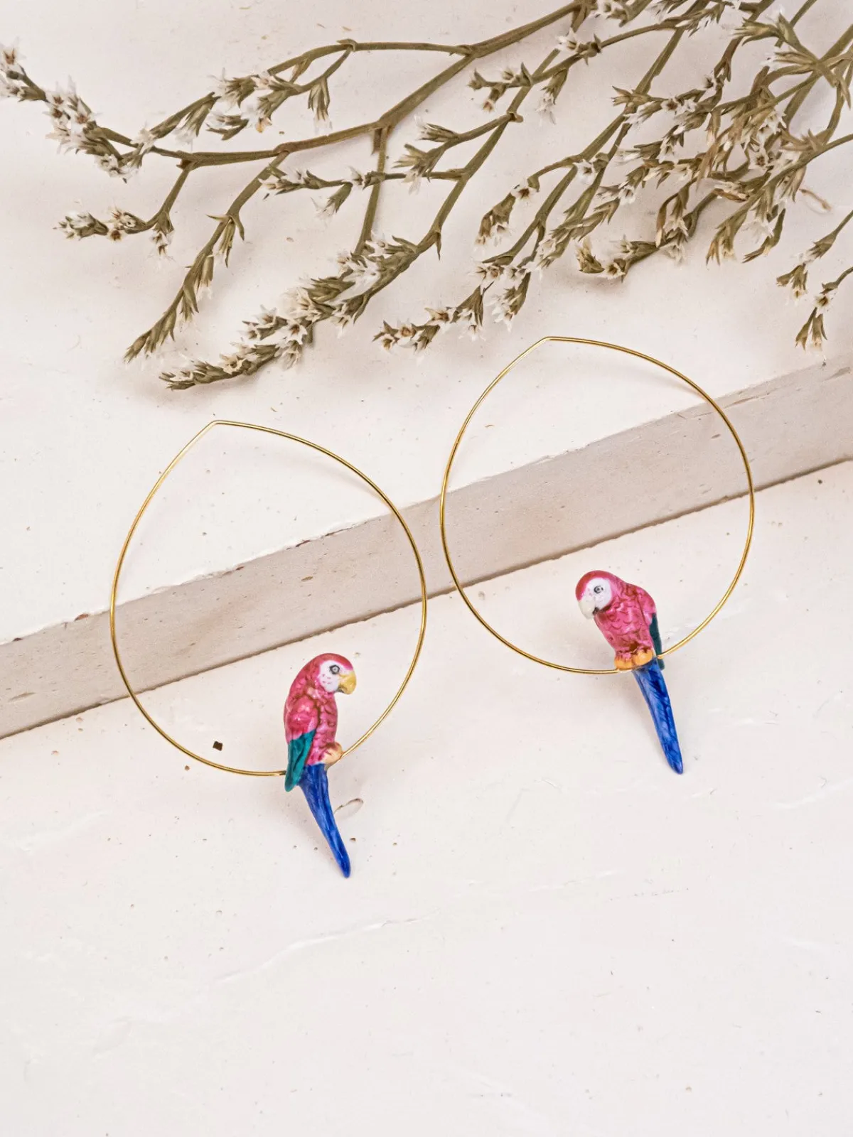 Grandes créoles perroquet rose>NACH BIJOUX Clearance