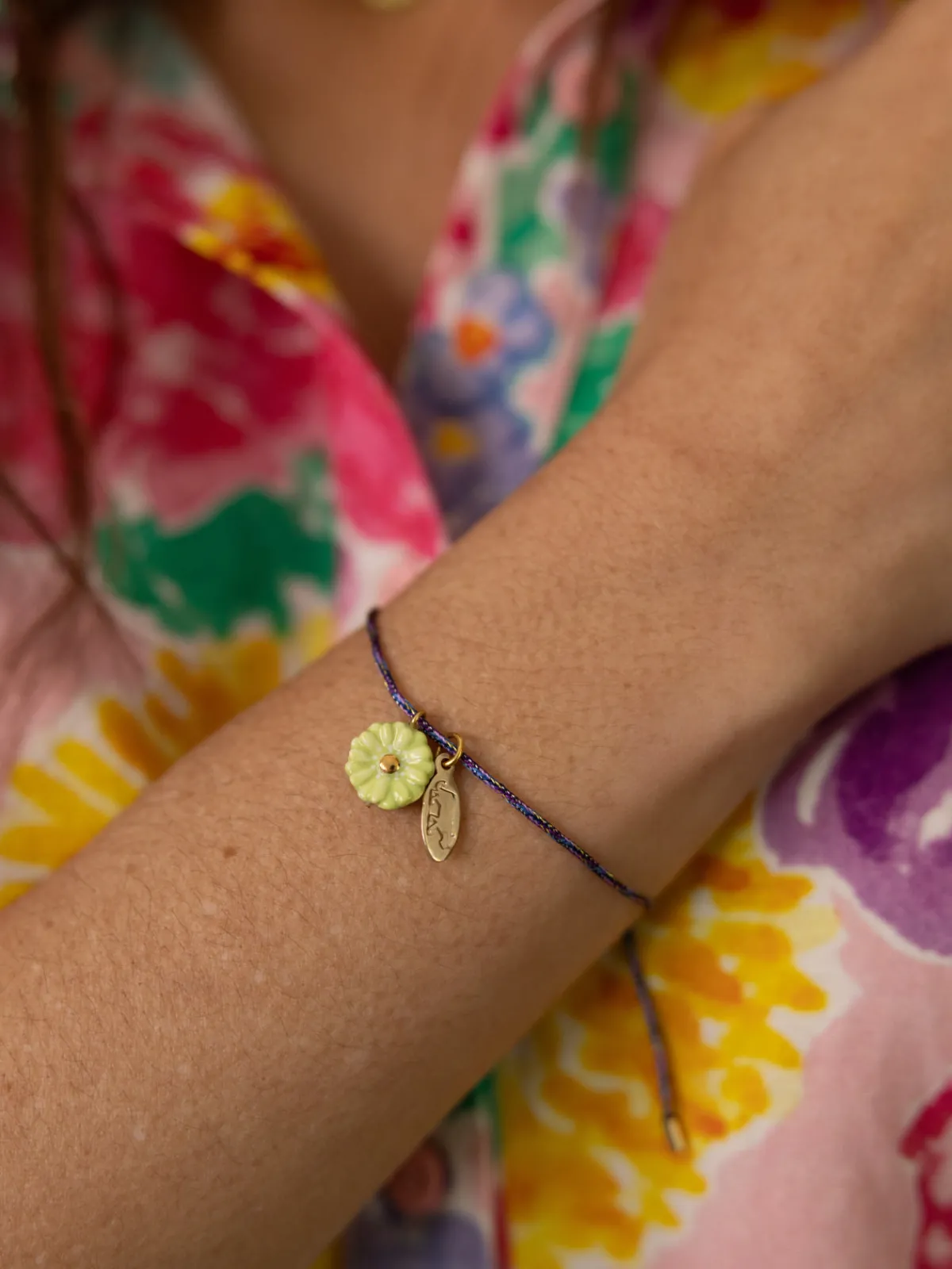 Green flower cord bracelet>NACH BIJOUX Clearance