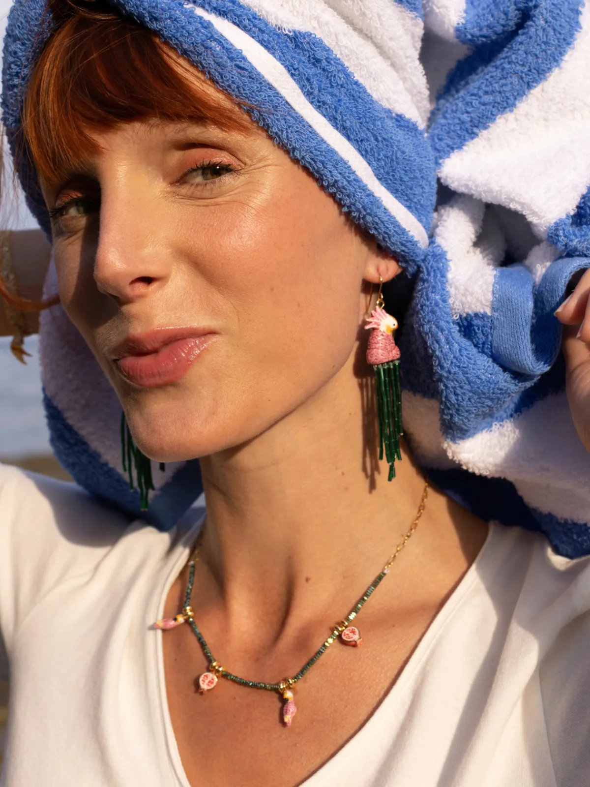 Hematite bead necklace with parakeets and pomegranates>NACH BIJOUX Hot