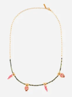 Hematite bead necklace with parakeets and pomegranates><noscript><img width=