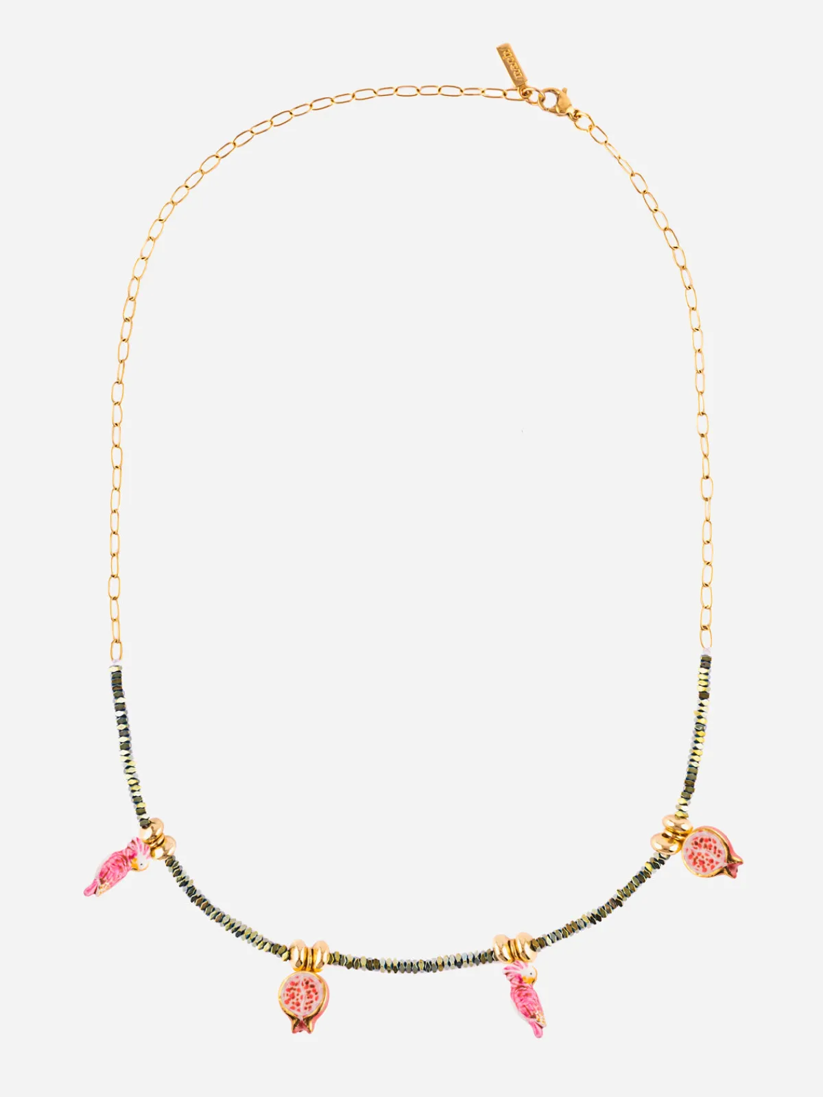 Hematite bead necklace with parakeets and pomegranates>NACH BIJOUX Hot