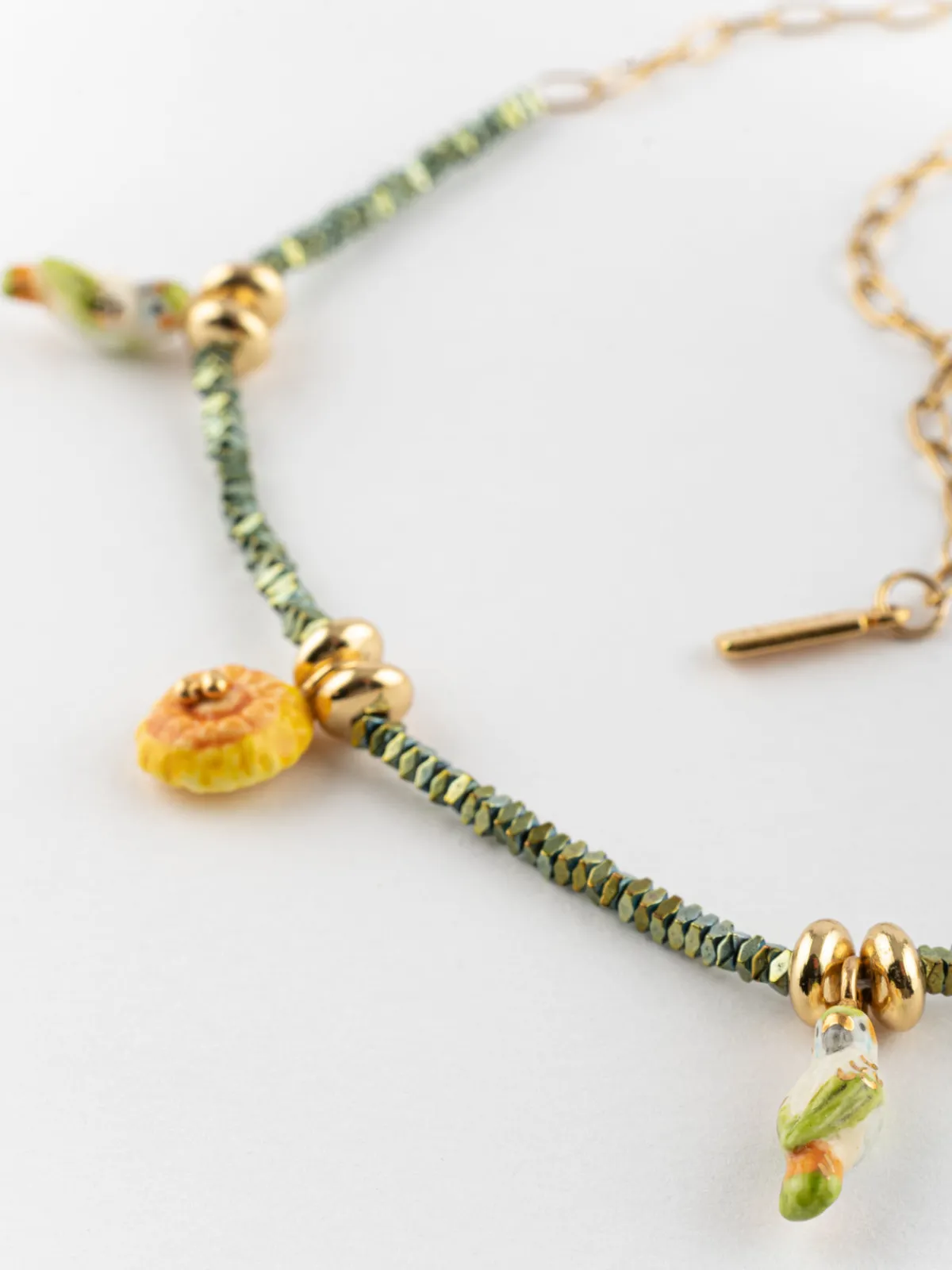 Hematite bead necklace with parakeets and dandelions>NACH BIJOUX Outlet