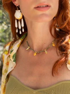 Hematite bead necklace with parakeets and dandelions>NACH BIJOUX Outlet