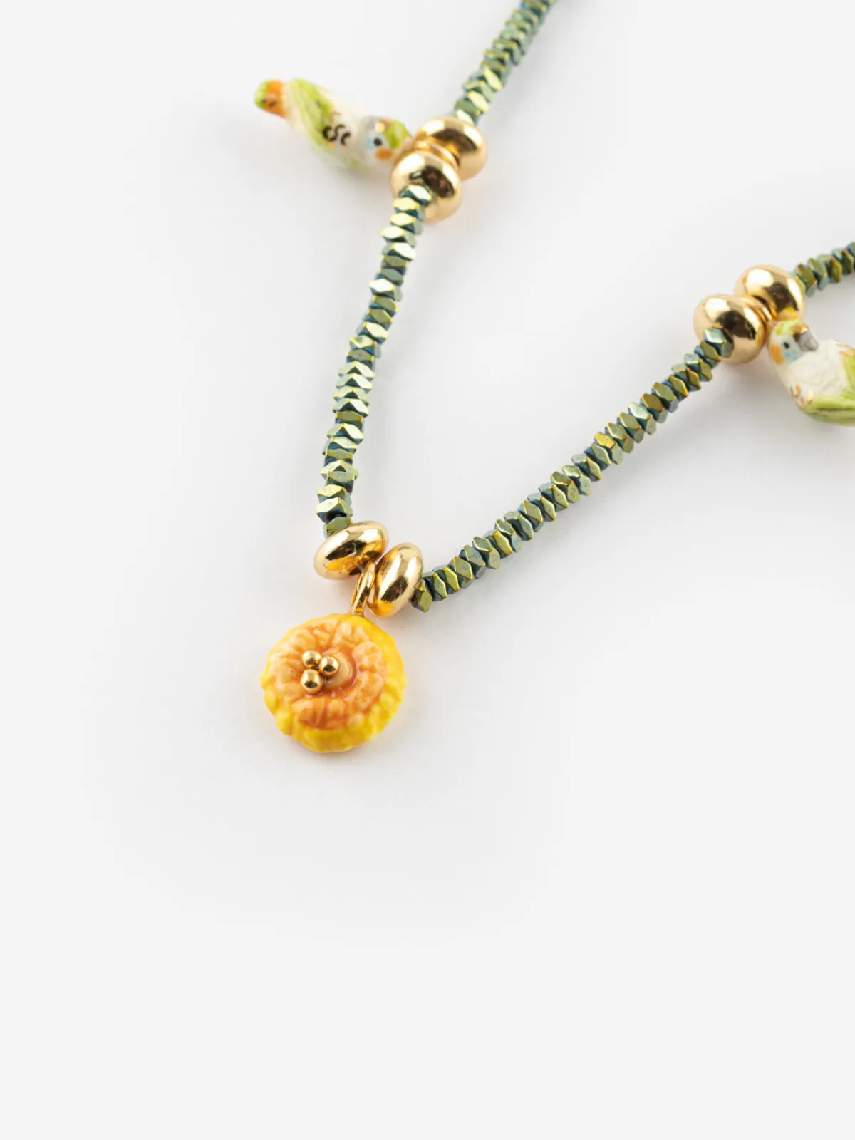 Hematite bead necklace with parakeets and dandelions>NACH BIJOUX Outlet