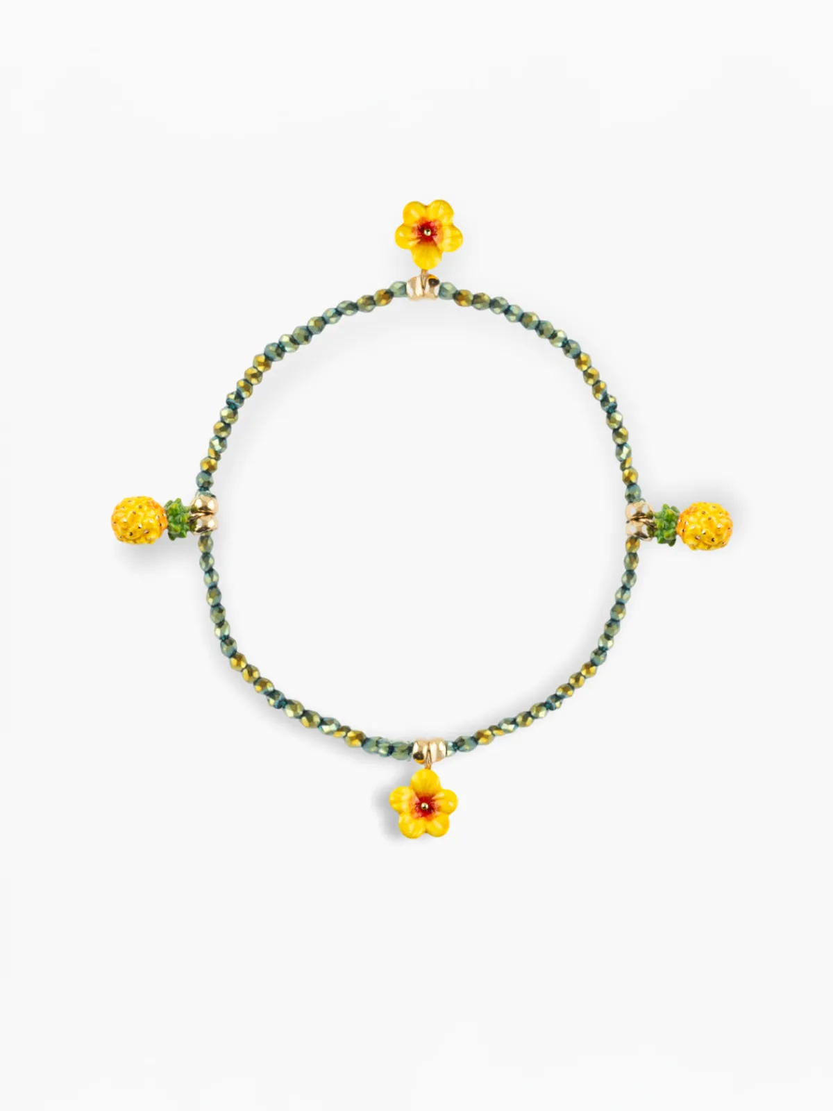 Hematite, hibiscus and pineapple bead bracelet>NACH BIJOUX Online