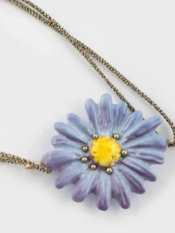 Iridescent cord bracelet with blue anemone flower><noscript><img width=