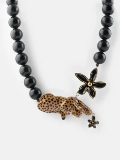 Leopard, flower and pearl necklace>NACH BIJOUX Discount
