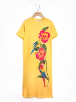 Long dress with lilies and parrots - Tropical>NACH BIJOUX Clearance