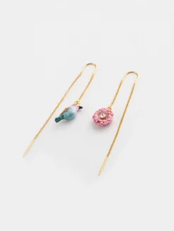 Longues boucles d'oreilles chardon et oiseau>NACH BIJOUX New